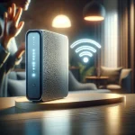"Router Motorola com controle por voz, ideal para residências, exibido em um ambiente moderno e aconchegante."
